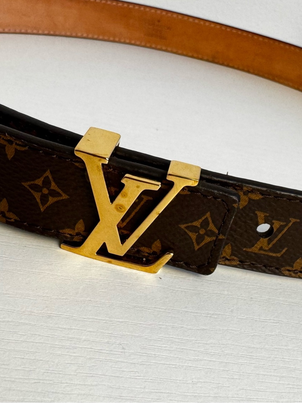 Louis Vuitton Brown Monogram Belt with Gold LV Buckle